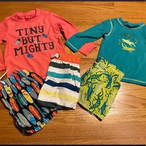 18 month baby toddler boys swim bundle lot of 5 rash guards swim trunks